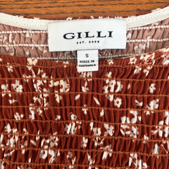 Gilli Rust Color w/White Floral Pattern Women's Small Top Nice Weight Oversized - Picture 4 of 9